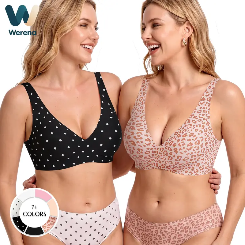 Werena Women's Wireless Jelly Bra Deep V Seamless Breathable Smoothing Bra Natural Lift Detachable Pads Low Cut Tops