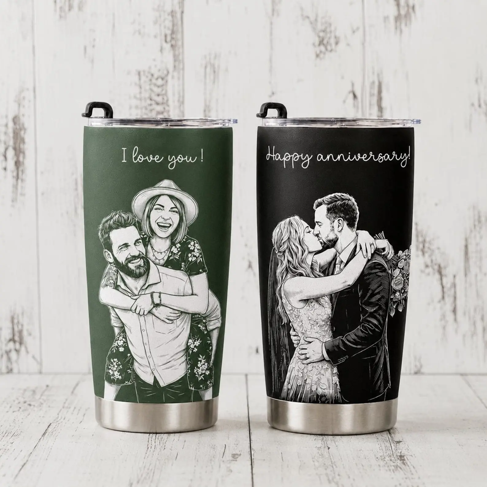 2PCS Personalized Couple Photo Sketch Line Art Tumbler Cup send the custom content or photos via "Shop Chat"., Custom Anniversary Gift For Him, Her, Wedding Gift for Couple, Wedding Keepsake Gift