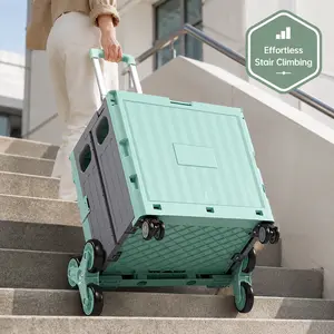 Heavy Duty Foldable Utility Cart with Wheels - Collapsible Rolling Grocery Basket for Shopping & Apartment Living
