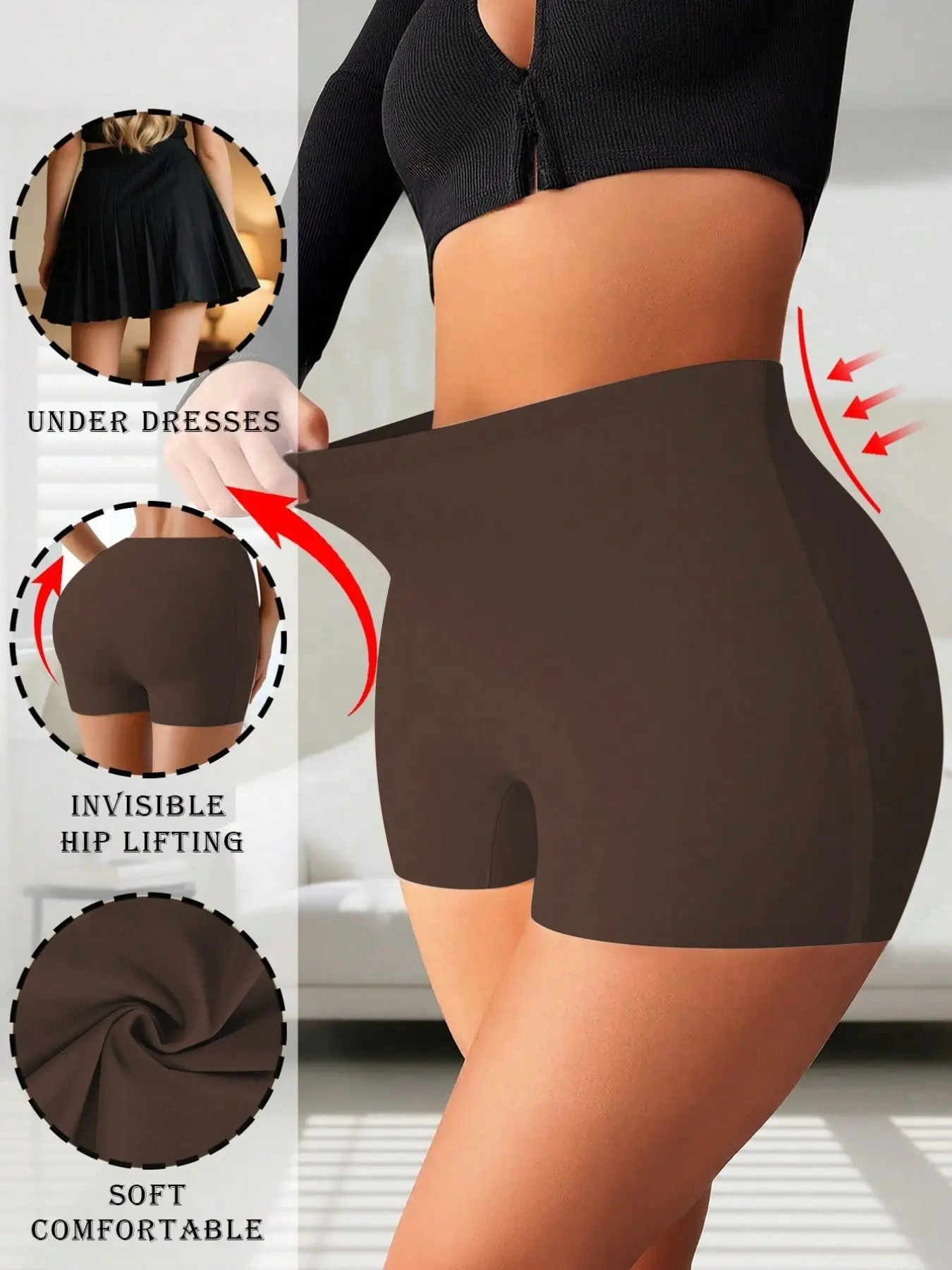 Women's High Waist Seamless Safety Shorts, Silky Fabric, Women's Safety Pants, Women's Briefs, Women's Cycling Shorts, Women's Waist Cincher, Compression Waist Shaper, High Compression Faja, Sexy Butt Lifting Shapewear, Yoga Shorts, Underwear, Basic