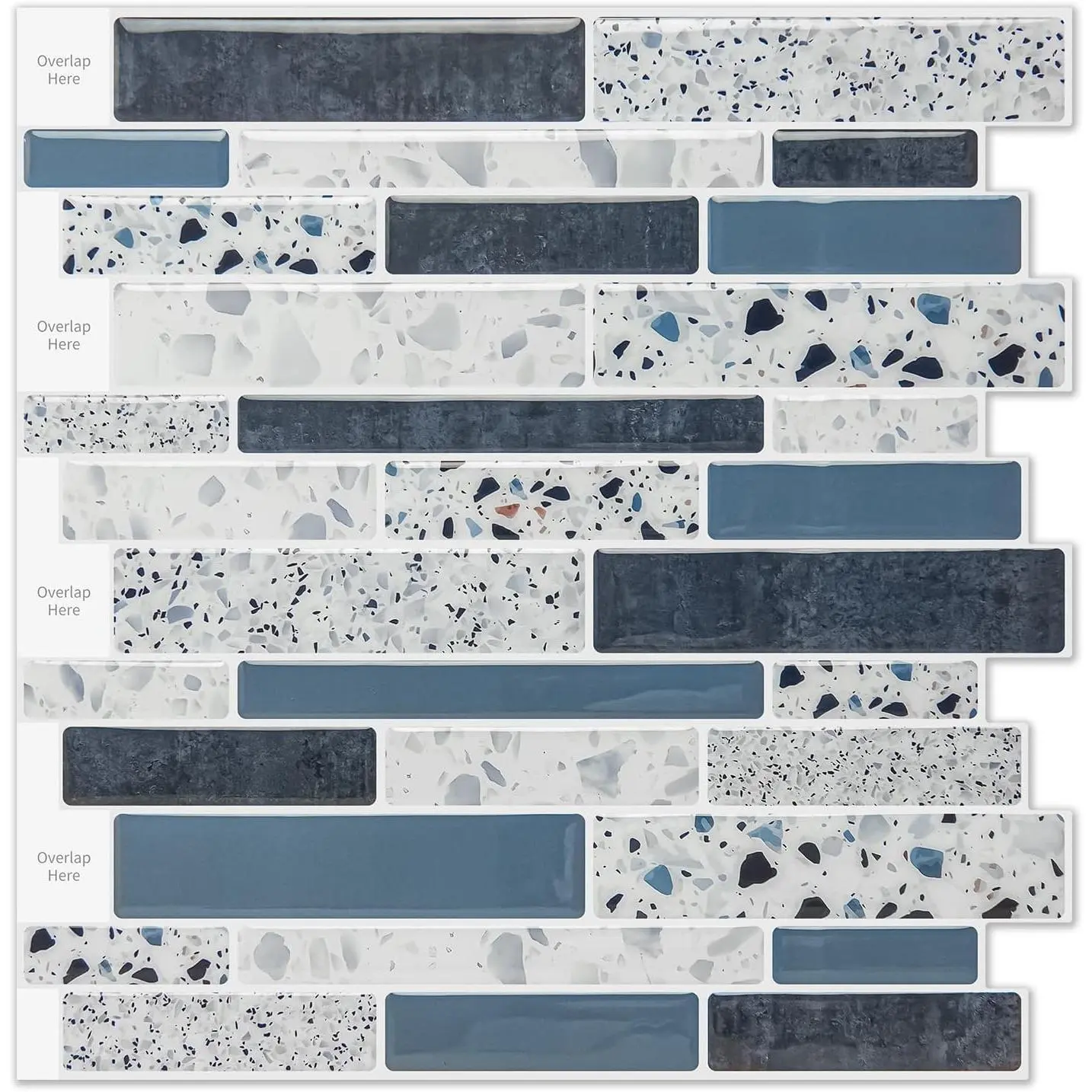 10-Sheet Peel and Stick Synthetic Marble Look Wall Tiles Pack, Flexible 12"x12" Blue Stone for Kitchen Backsplash, Bedroom Decor (Home Improvement Building Supplies)