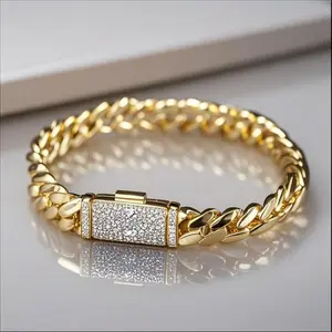 Handcrafted No Fade 18K Gold-Plated Cuban Bracelet with Cz Stones Lock,7.5-8.5" Long and 8mm&10mm Wide Give Boyfriend and Girlfriend Jewelry Gifts