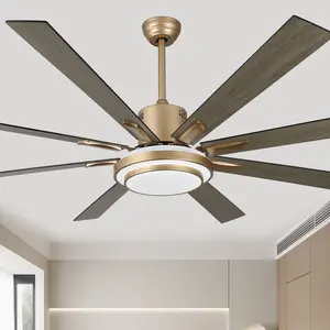 72" 8 Wooden Blades Large Size Black/Silver/Gold Finish Luxury Reversible LED Dimmable Ceiling Fan with Remote and LED Light Kit, All Seasons Ceiling Fan