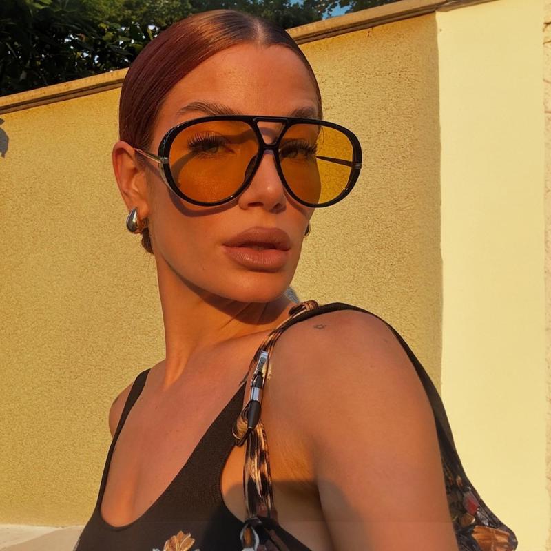 70s Retro Vibe! Women’s Luxury Oversized Aviator Sunglasses 2025 - Earring Accent & Big Shield Frame