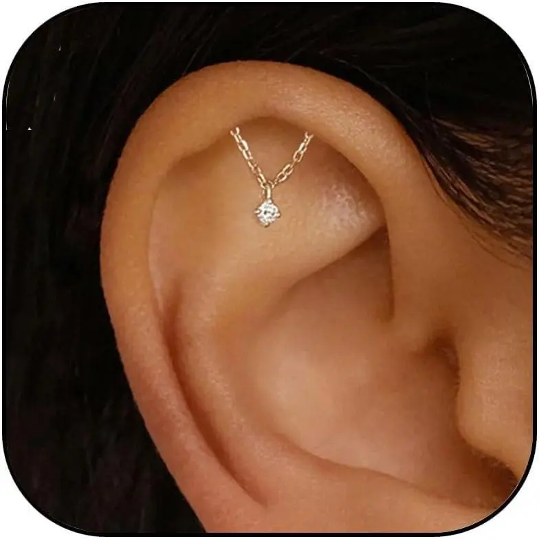Women's Flat Back Hypoallergenic Helix Piercing Earrings - Alloy Metal Drop Dangle Earring Stack, Birthday Fashion Jewelry for Hidden Cartilage Piercing
