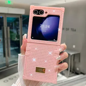 2-in-1 Metal Frame Full Diamond Logo Phone Case for Samsung Galaxy Z Flip 3/4/5/6/7, High-End Full Diamond Style, Fashionable Durable Protective Cover, Unique Design for Daily Use, Protective Shell