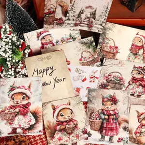 JAIIMAN 16cards, 4envelopes, 32stickers Christmas Squirrel With Basket Double-sided Writable Thick Postcard Set, for Scrapbooking Supplies, Paper Craft, Craft Enthusiasts, Christmas Wall Decoration