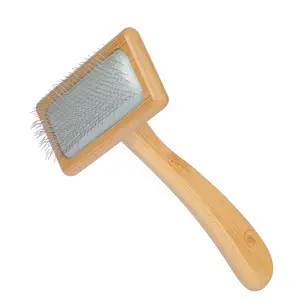 Dog & Cat brush, Pet Slicker Brush with Bamboo Handle for Large Medium & Short Hair Elegant Grooming Comb for Removing Shedding, Tangles and Dirt
