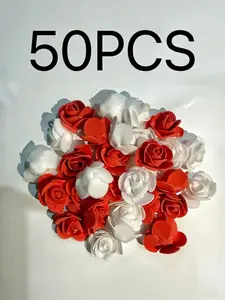 50pcs Pe Foam Flower Heads, DIY Wedding Bride Bouquet, Bridesmaid Wrist Flowers, Ring Decoration, Gift Decor, Jewelry Making