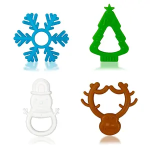 4 Pack Christmas Teething Toys - Festive Teethers for Babies, Stocking Stuffers & Party Favors, Perfect Xmas Gifts