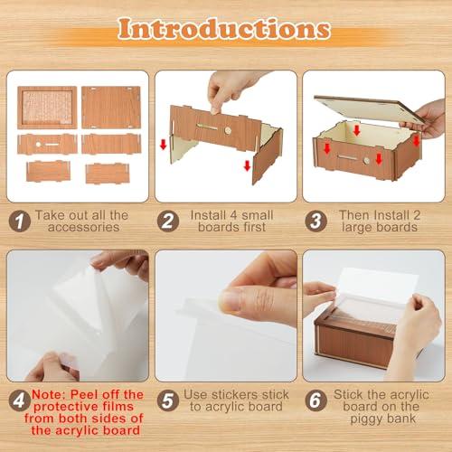 Wooden Money storage jar Money Bank, Countdown Money Saving Box with 10000 Dollars Target, Money storage jar with Money Target and Numbers to Check for Boys Girls (10000 USD)