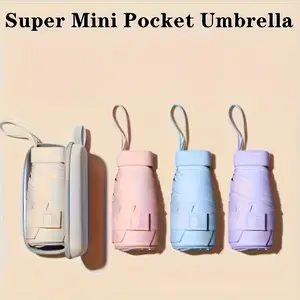 High-End Foldable Mini Portable Umbrella PT4491059 - Manual 6-Rib Lightweight Iron Frame, Nylon Cloth, Black Zipper Storage Box, Plastic Accents, Durable Compact Minimalist Sun & Rain Protection Umbrella