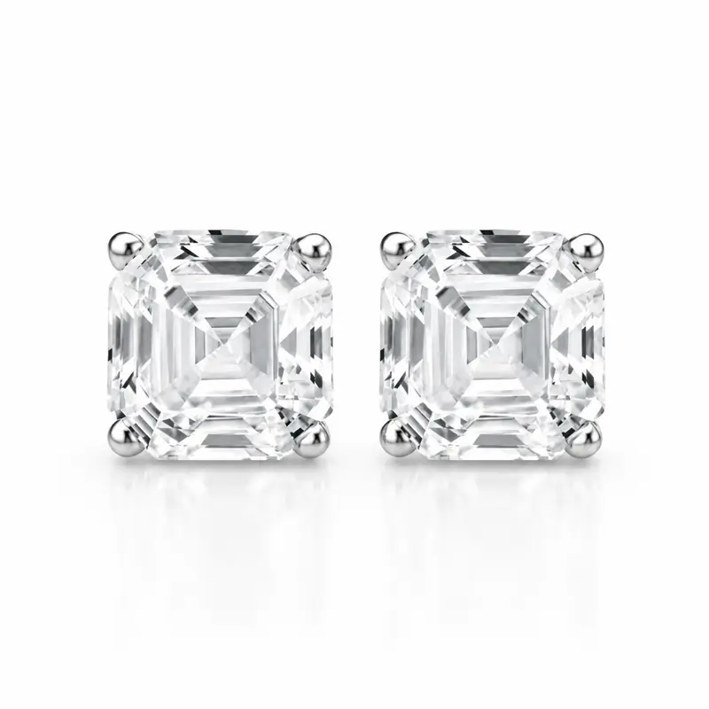 925 Sterling Silver 2.00CTTW Asscher Cut Stud Earrings 6MM For Men & Women
