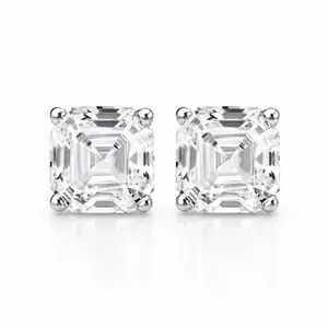 925 Sterling Silver 2.00CTTW Asscher Cut Stud Earrings 6MM For Men & Women