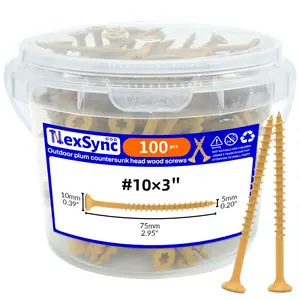 NexSync Outdoor Wood Screws 100PCS，#10 x 3-Inch Anti-RustCoated，Torx/Plum Countersunk Wood Screws，Fence Wood Screws，Outdoor Furniture Screws
