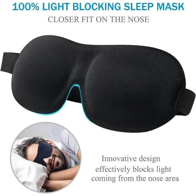 Sleep Eye Mask 3D Memory Foam Black Soft Contoured Full Light Blocking Sleep Aid Tool Pressure Free Eye Cover For Night Sleep Airplane Travel Office Nap Shift Work Accessory