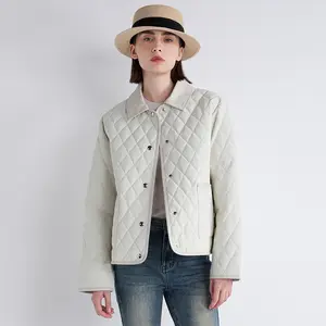 SERATHINAN White Goose Down Quilted Jacket , Sheepskin Leather Trim , Luxury Gift for Women