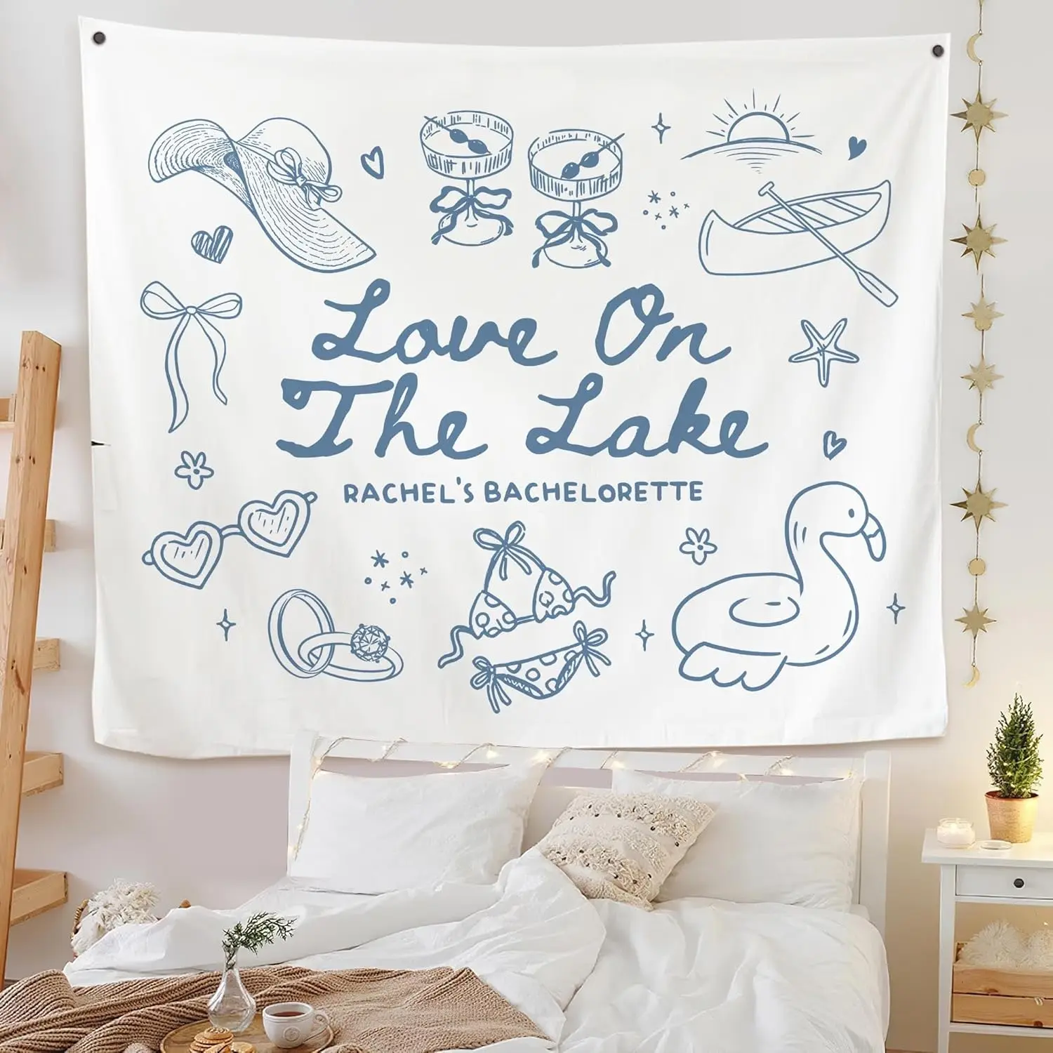 Personalized Polyester Bachelorette Party Tapestry Banner - Love On The Lake, Classic Geometric Design, 60x40in/40*30in, Bridal Shower Gift for Bridesmaids, Print
