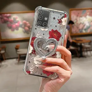 1 Piece Galaxy A51 Phone CasesRed flowers With bracket Pattern Casual Ready Comfortable feel Suitable For Galaxy A51 Case With Durable Decorative Phone Protector
