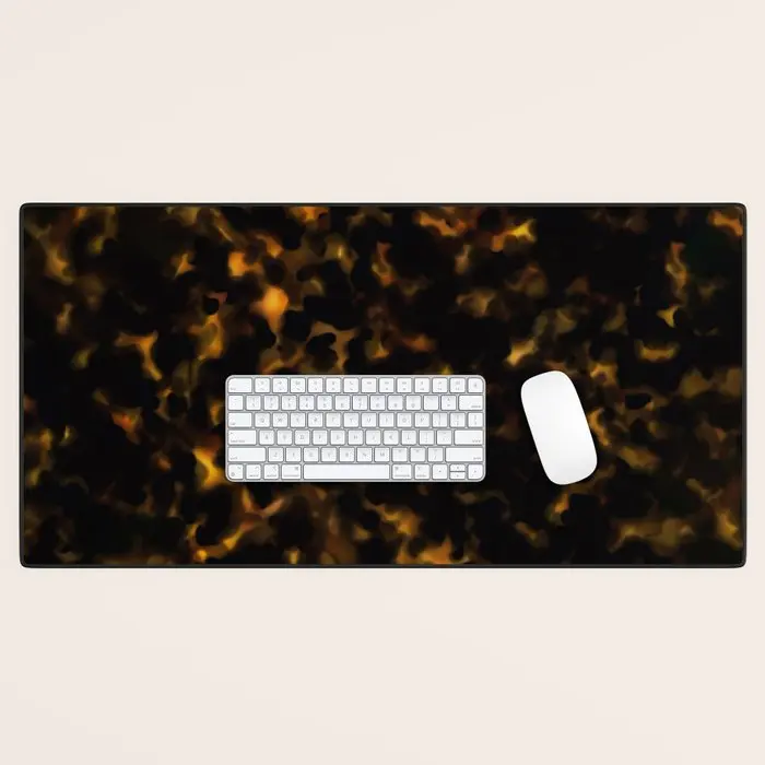 Tortoise Shell Desk Mat, Large Extended Mouse Pad, Aesthetic Brown Desk Pad, Non Slip Keyboard Mat, Office Desk Protector for Gaming Work Study