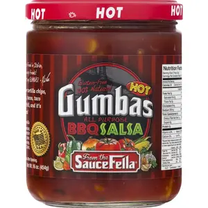 SauceFella Gumbas Hot BBQ Salsa - Gluten-Free All-Purpose Barbeque Sauce in 16 oz Jar - Flavorful & Versatile for Various Dishes