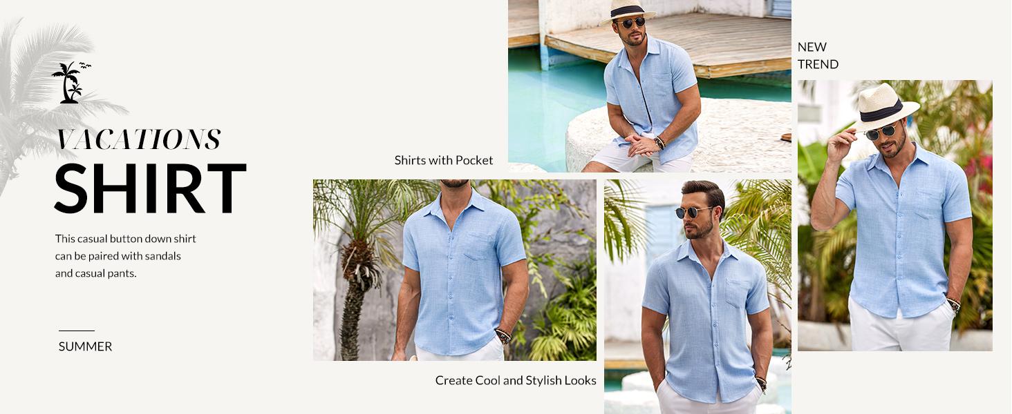 COOFANDY Mens Button Down Short Sleeve Shirt Casual Shirts Summer Beach Textured Shirts with Pocket