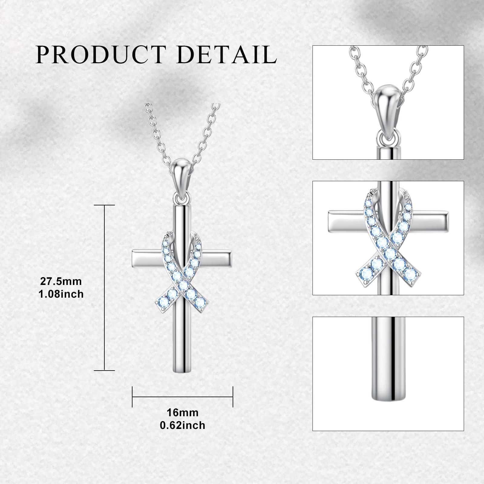 MEIDERBO Dream Chaser Breast Cancer Cross Necklace 925 Sterling Silver December Birthstone Pendant Heartfelt Pink Ribbon Awareness Jewelry for Women