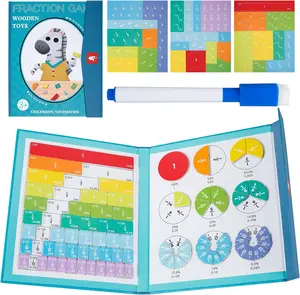 Magnetic Fraction Educational Puzzle, Magnetic Fraction Tiles & Fraction Circles Set, Portable Magnetic Fraction Demonstration Book with Foldable Bottom Board, Magnetic Fraction Manipulatives Learning Toys for Kids