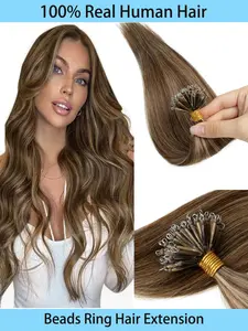 100% Human Hair Nano Ring Hair Extensions Straight Micro Beads Ring Hair Extension Machine-Remy 50strands 30G/Pack Daily Use
