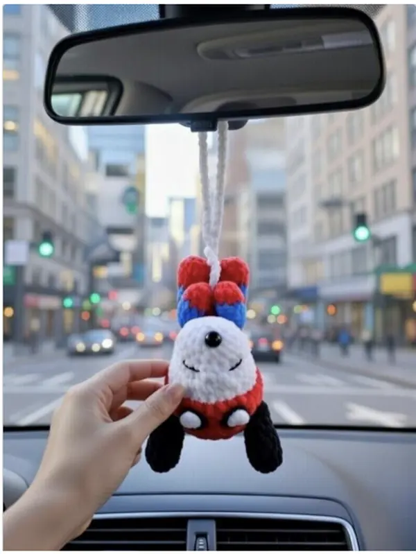 Spider Dog Crochet Car Charm Is a Cute Handmade Style Rearview Mirror Ornament for Car Decor and Small Gifts