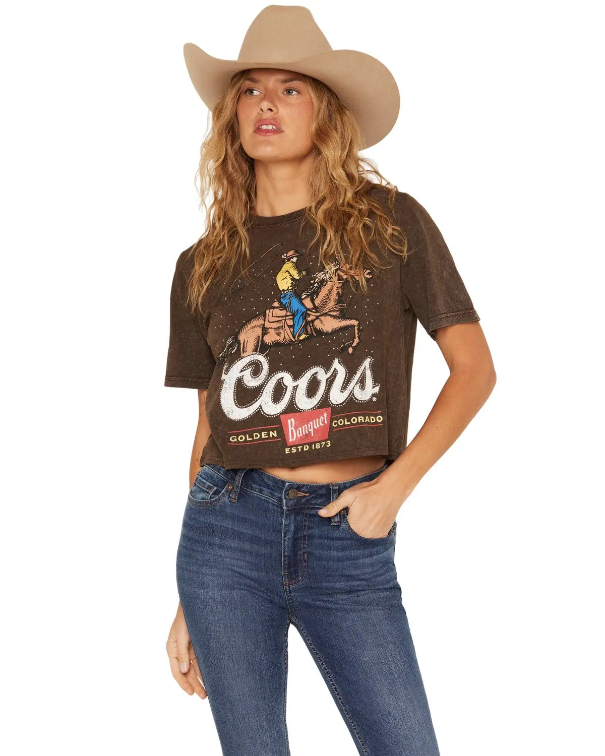 Coors Women's Women'S Cowboy Short Sleeve Cropped Graphic Tee - Bb0-047-897