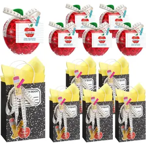 Eersida 12 Set Large Plastic Apple Containers for Teacher Appreciation Gifts with Gift Bag Thank You Cards Ruler Ribbon and Red Raffia for Teacher Appreciation Week Graduation(Book)
