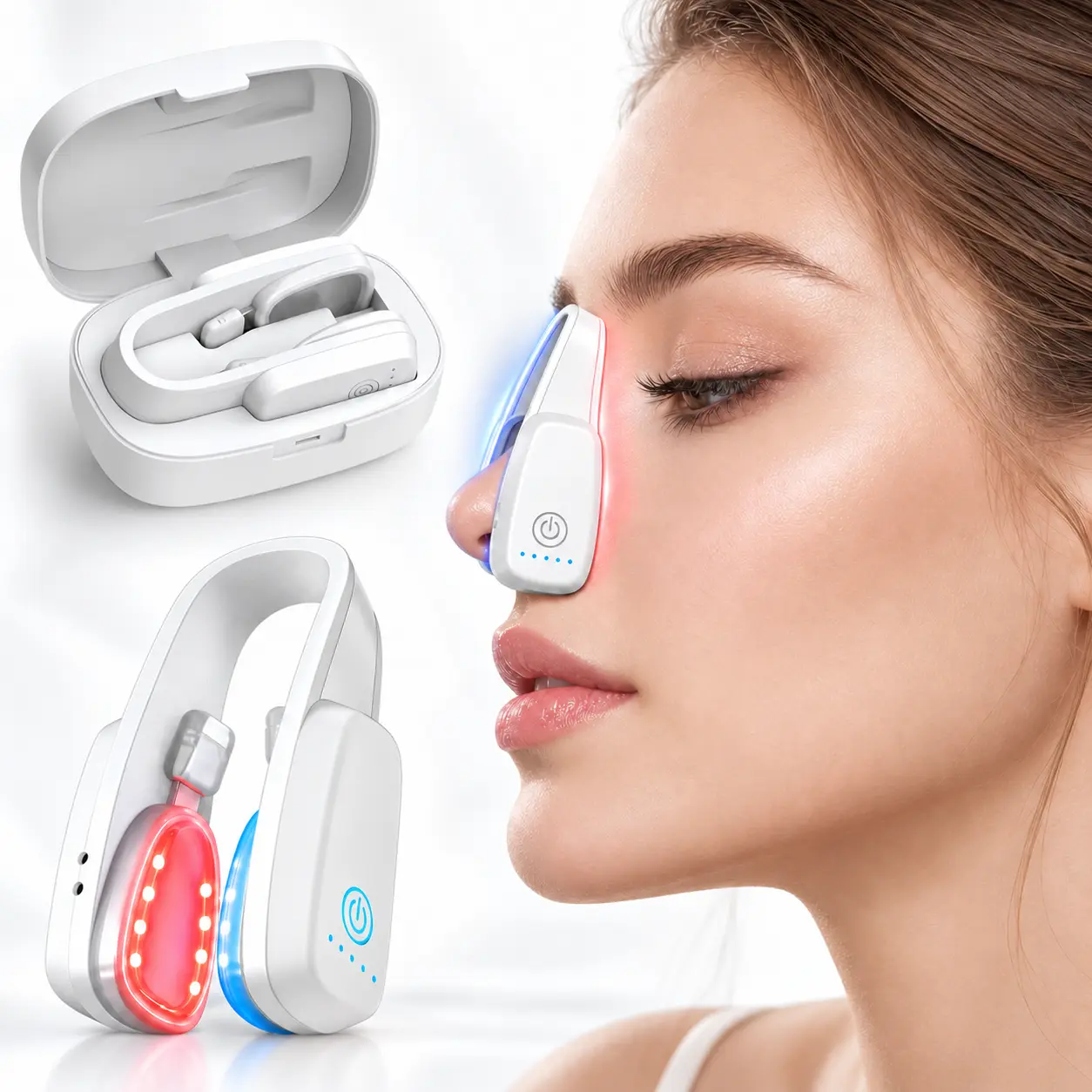 2026 Upgraded EMS Nose Shaper Device with Red & Blue Light, 5-Level Adjustable Nose Lifting Clip, Soft Silicone & Rechargeable Charging Case