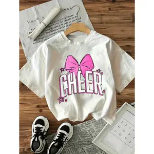 Womens Cotton Graphic Tee Cheer Pink Bow Print Short Sleeve Crewneck Casual Summer Top Cute Y2K Aesthetic Outfit Shirt For Game Day Spirit Wear And Cheer Practice