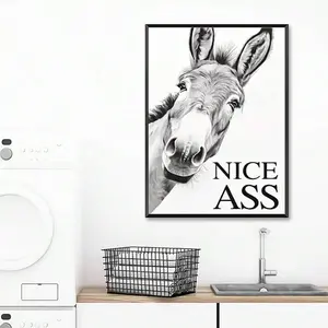 HALFLEMART 1pc Vintage Art Canvas Poster, Funny Animal Donkey Painting OnCanvas, Wall Art Poster, Artwork Wall Painting For Bathroom ToiletHome Wall Decor, Halloween Decoration