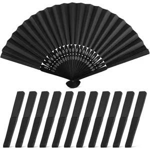 Foldable  Fans, 12 count Black Handheld Fans Folding Hand Fans  Chinese  Fans for Wedding Dancing Party Summer Unscented