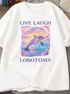 Unique Design T-Shirt, Dolphin Brain Leaf Trendy Loose Fit Short Sleeve, Fashionable Casual Wear, Comfortable and Stylish Top