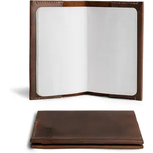 , Pocket-Sized Memo Books Cover Compatible with Field Notes (3.5 x 5.5 in.) Journal Case with Card Slot, Refillable Travelers Notebook, Full Grain Leather, ,  Brown