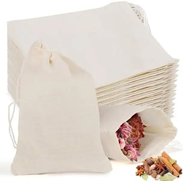 30-Piece Natural Cotton Filter Set, 4x3 Inch Unbleached Reusable Muslin Drawstring Bags for Straining Soup, Herb Sachet, Kitchen Organization & Gifting