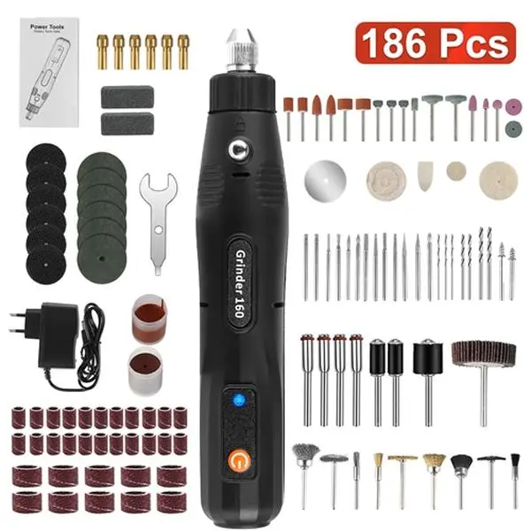 186-Pieces Corded Mini Rotary Power Tool Set, 5-Speed Electric Detail Sander, Grinding Pen, Small Drill Kit & Engraver, Compact Portable for Sanding, Polishing, Drilling