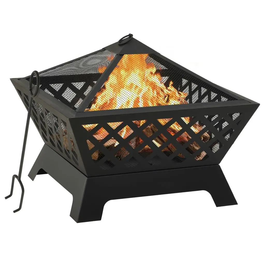 vidaXL Fire Pit, Firepit for Outdoor Patio Backyard Garden Deck, Fireplace with Poker, Firebowl for Camping Picnic BBQ, Industrial Style, XXL Steel 311894