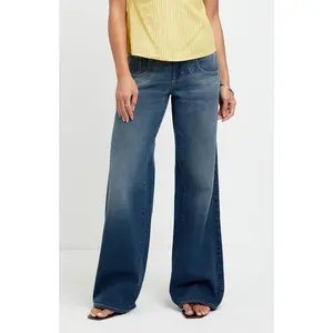 Pacsun Women's Casey Low Rise Baggy Jeans Stacked Scoop Pocket Dark Blue