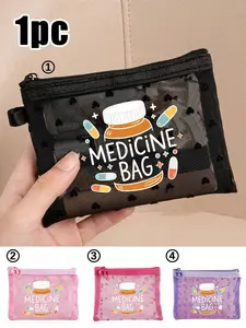 Mini Portable Mesh Medicine Bag, Cartoon Bottle Pill Pattern, First Aid Kit, Travel Storage, Makeup Bag, Makeup Organizer Pouch, Travel Cosmetic Bag, Gift for Women, Friends, Family