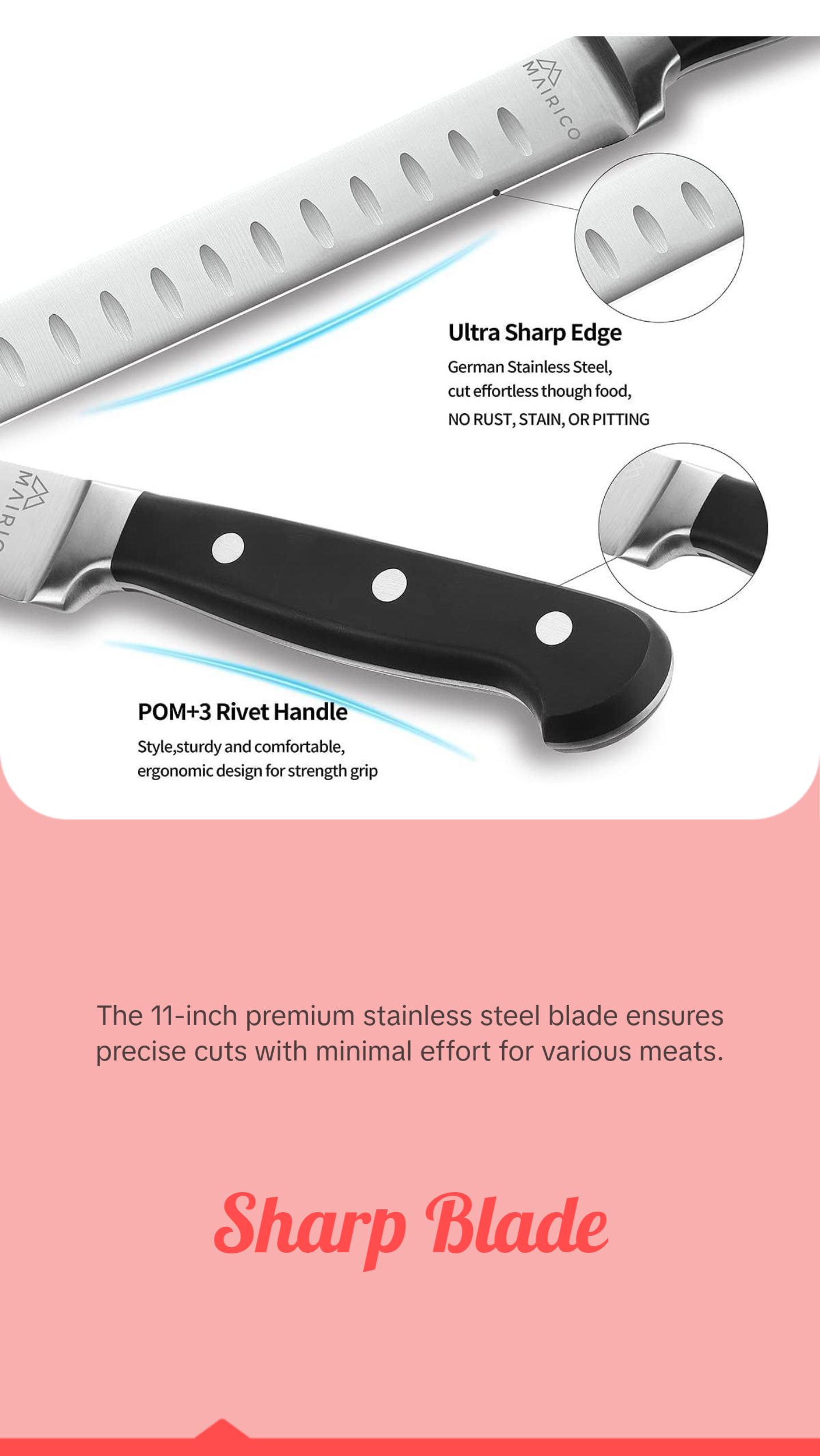 Brisket Slicing Knife - Ultra Sharp Premium 11-Inch Stainless Steel Carving Knife  MAIRICO