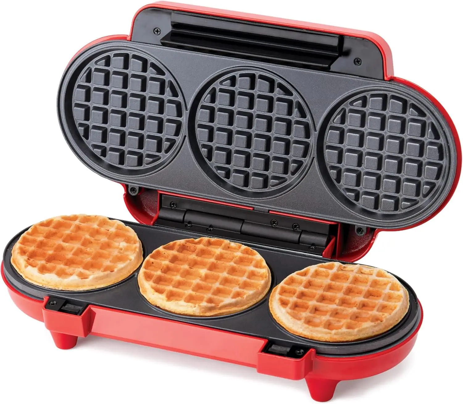 Betty Crocker Mini Waffle Maker, 550W Compact Kitchen Appliance, Quick & Even Heat for Home and Kitchen, Makes 4.5" Waffle, 4.9" Non-Stick Plates, Recipes Included, BC-4888R, Red