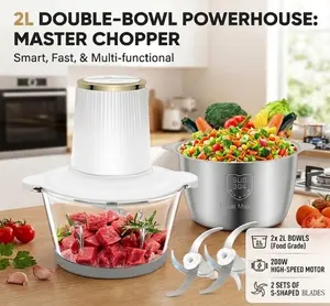 2L Electric Food  Meat Grinder Garlic Masher Machine Sturdy Durable Crushed Ginger Vegetable Kitchenware Food Chopper safety switch Blender-Food Processor Kitchen System