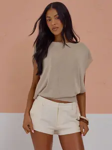 Womens Off-Shoulder Batwing Knit Top – Cinched Waist Slouchy Summer Pullover