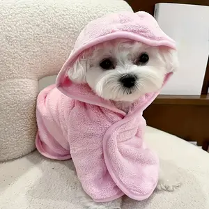 Super Absorbent Cute Pet Grooming Bathrobe for Small Dogs Cats, Poodle, Puppy, Fast Drying Soft Comfortable All Seasons, Safety Closure, Pet Towel Robe