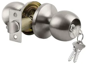 BESTTEN Keyed Entry Door Knob with Lock, Interior and Exterior Door Lock, Standard Ball, Satin Nickel