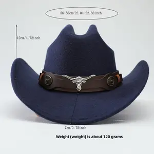 New hot-selling top , ethnic style cow label, western cowboy jazz , women's big-brimmed riding , woolen felt , men's sun hat Retro Unisex Wool Fedora